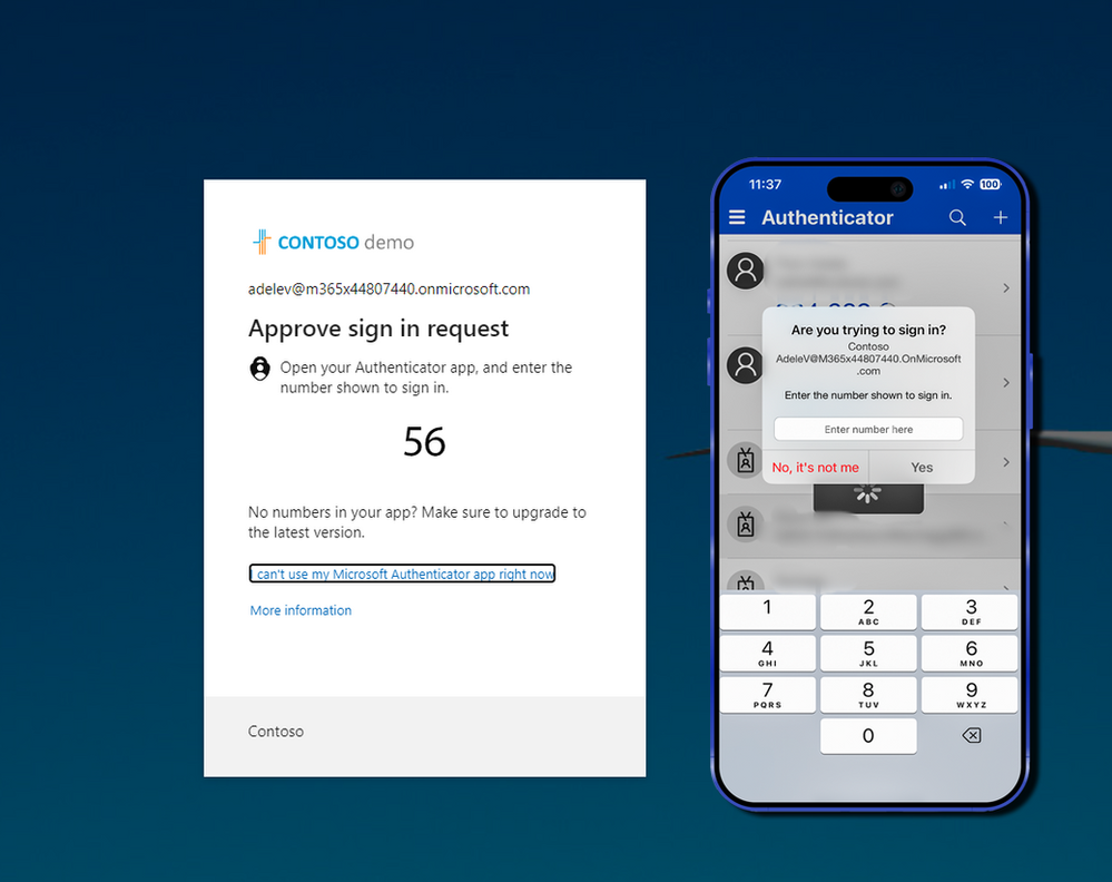 Number matching prompt on sign-in screen